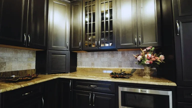 ribbed cabinets with black hardware