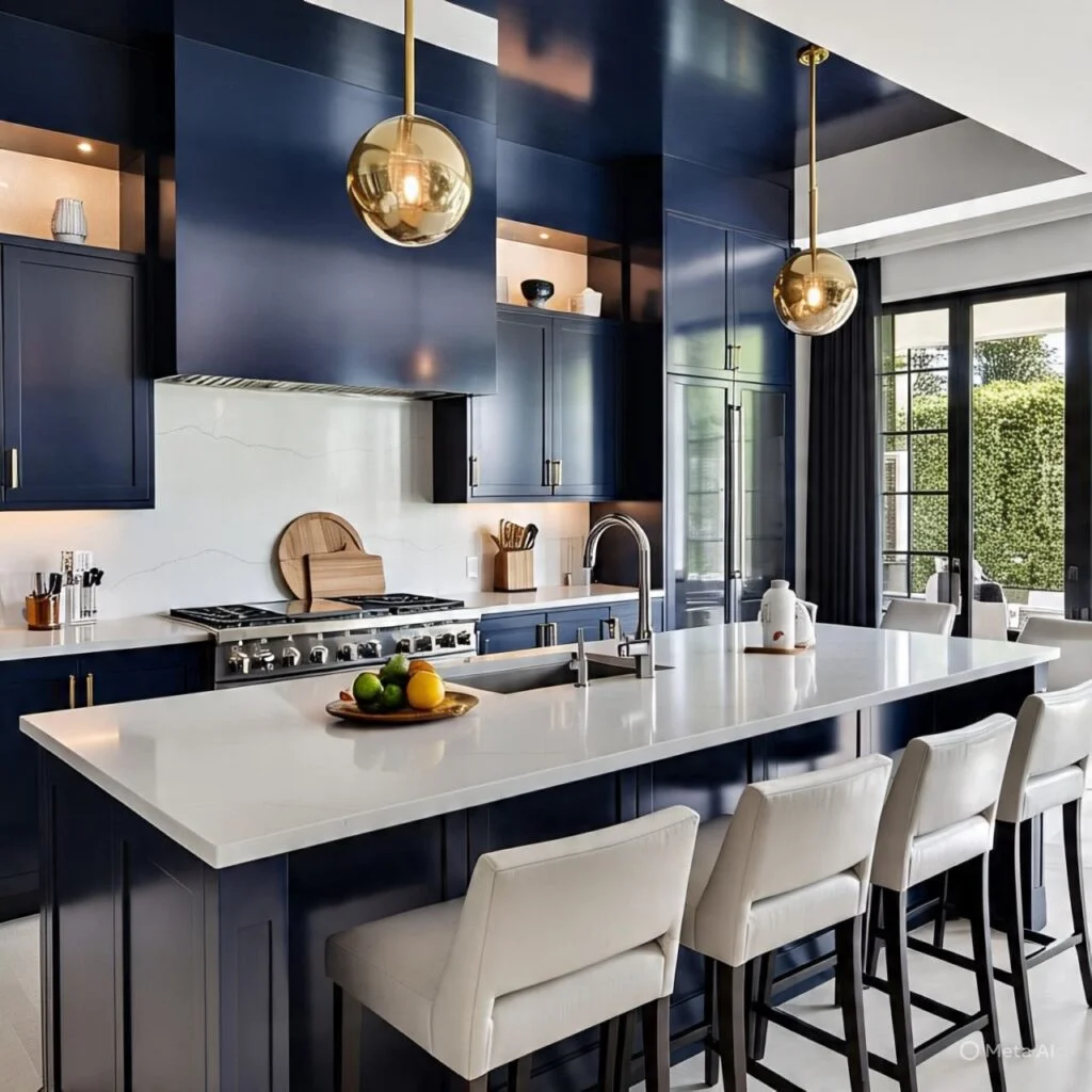 Navy blue kitchen cabinets in a 2025 Frederick, MD remodel.