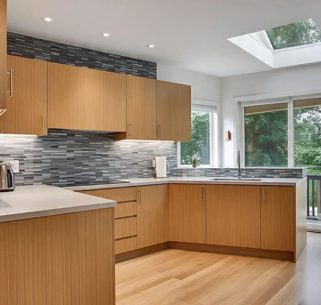 Bamboo kitchen cabinets in a 2025 Frederick, MD eco-friendly remodel.
