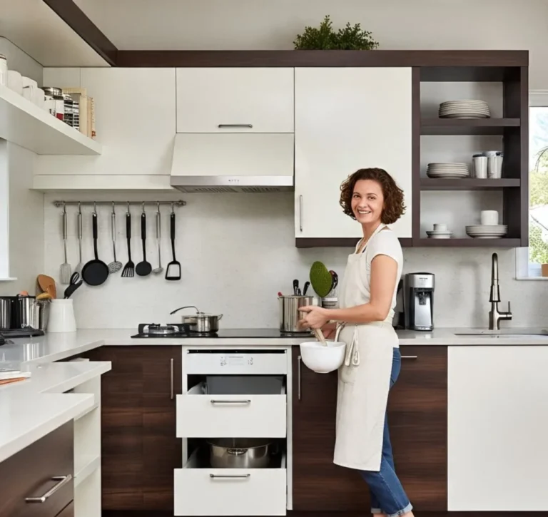 Pull-out shelves in a 2025 Frederick, MD kitchen cabinet design.