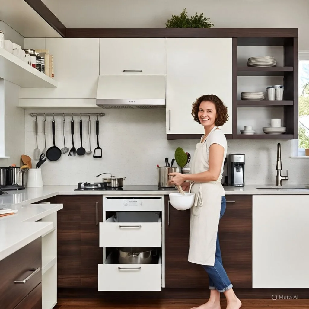 Pull-out shelves in a 2025 Frederick, MD kitchen cabinet design.
