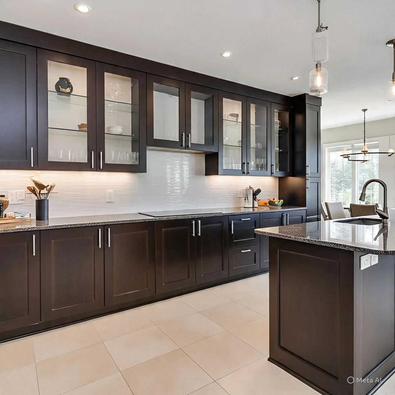 Glass-front cabinets in a 2025 Frederick, MD kitchen remodel.