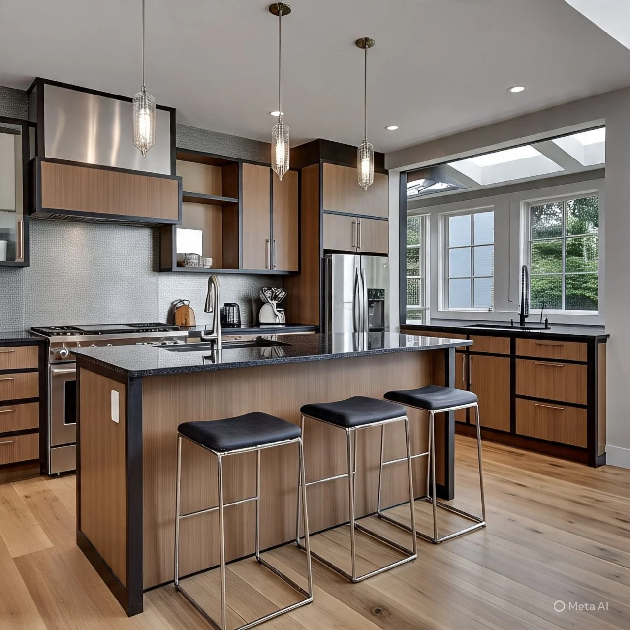 Wood and metal mixed-material cabinets in a 2025 Frederick, MD kitchen.
